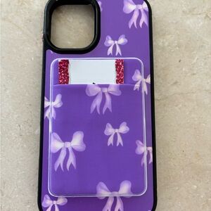 Iphone 16 max magsafe cover with magnetic wallet - Purple with bows